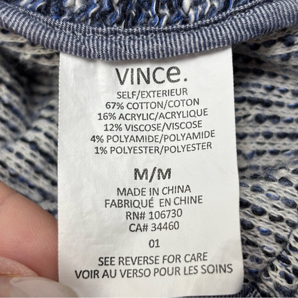 VINCE Drape Women’s Blue Drape Neck Tweed Jacket Open Front Long Sleeve Size M - Picture 8 of 9